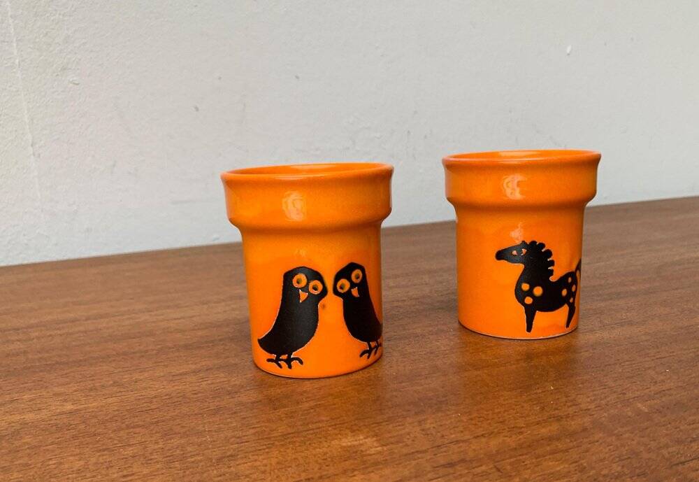 Mid-century German ceramic vases with owl and horse patterns from Wächtersbach, 1960s, set of 2.