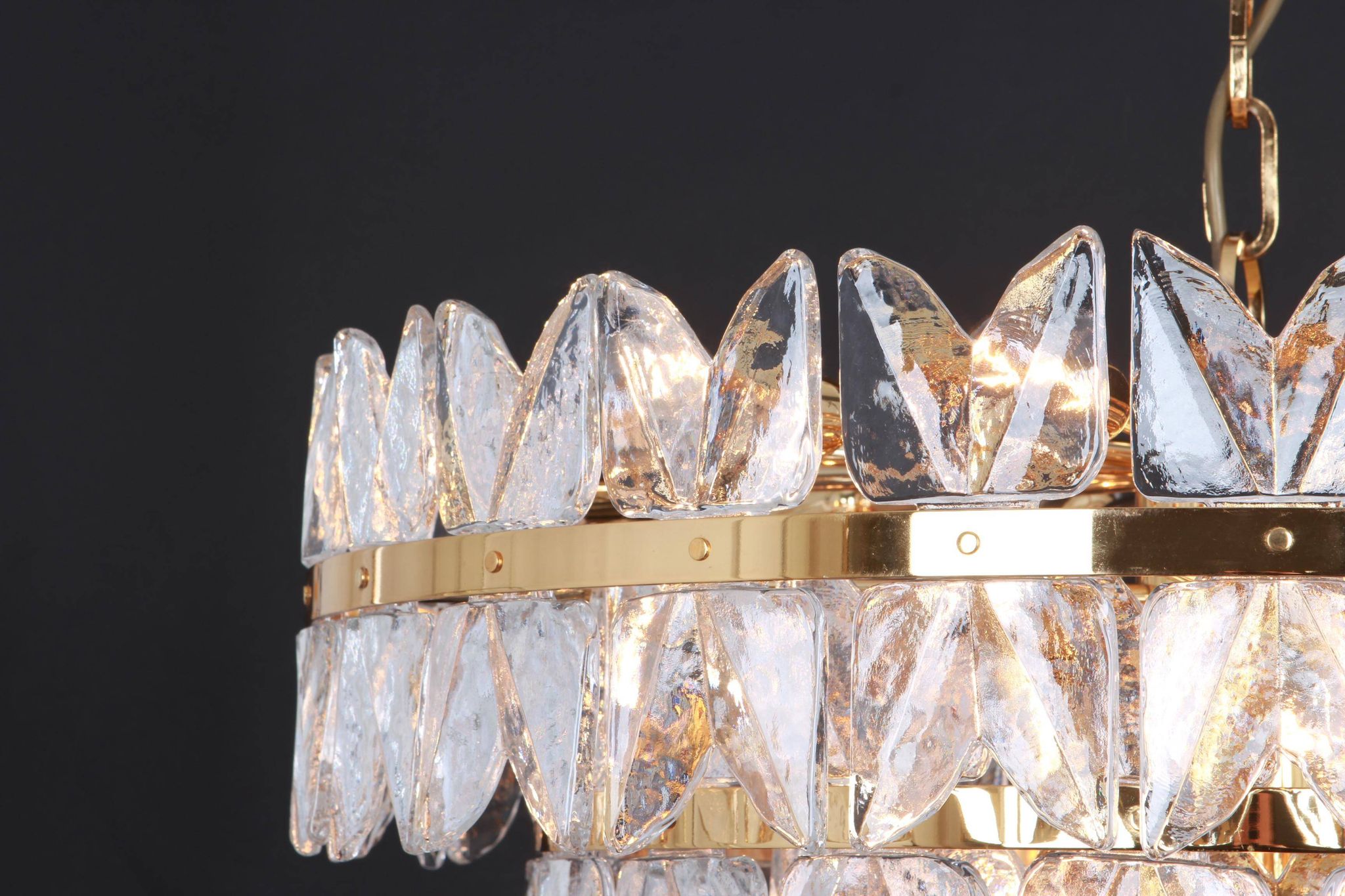 Chandelier Kalmar 'Corina', gilded brass and glass, Austria, 1970.