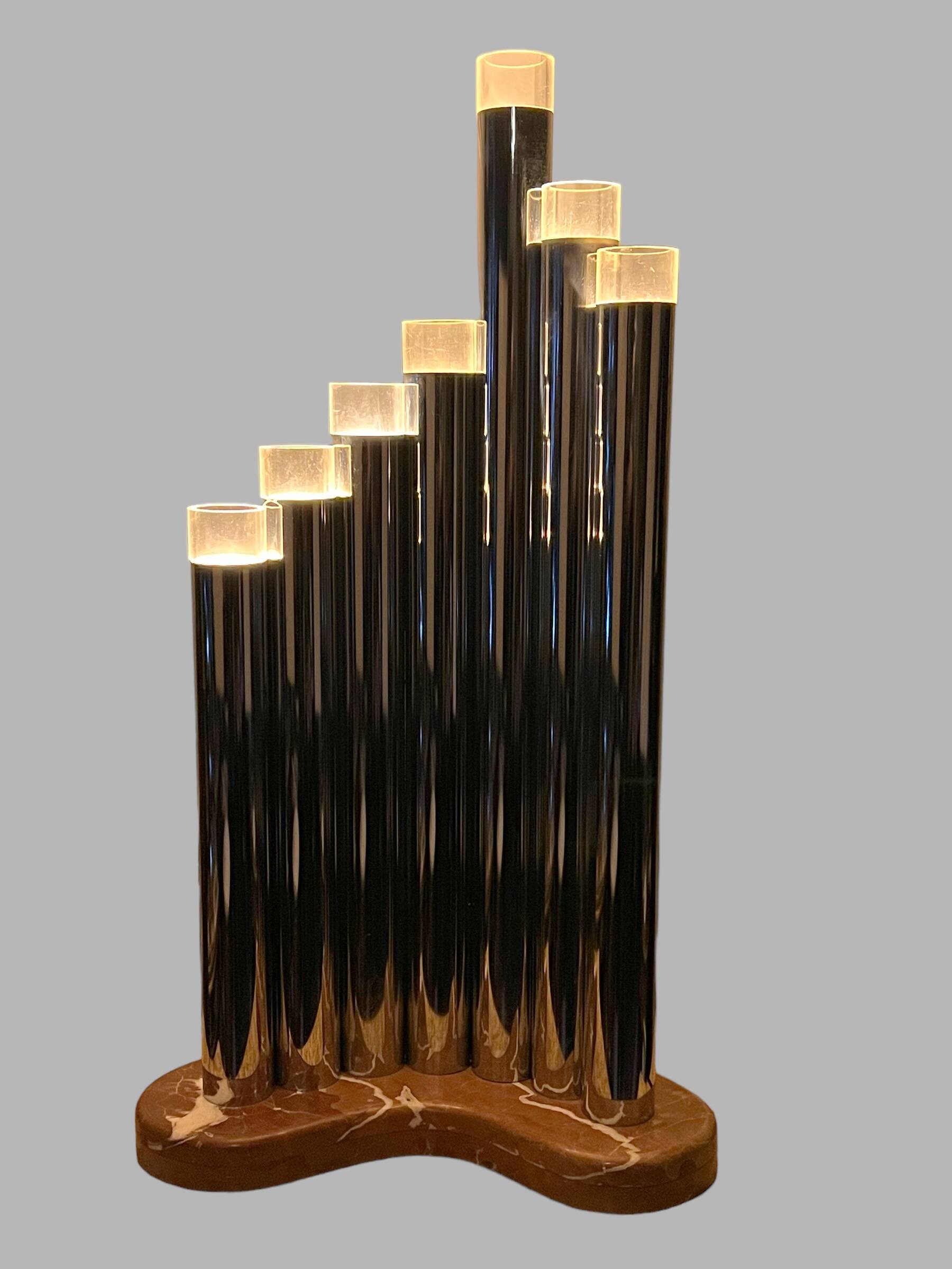 Grande lampe orgue de  sciolari des années 70 en métal chromé et marbre