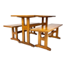 Table et deux bancs en pin scandinave, 1960s