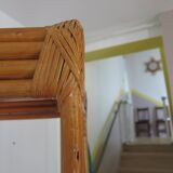Storage column, bookcase in wood and woven rattan