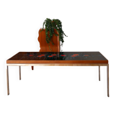 Table basse en céramique, teck & chrome, design, 1970