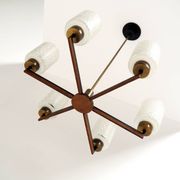 Vintage Philips 6-Light Chandelier in Brass, Teak & Black Metal
