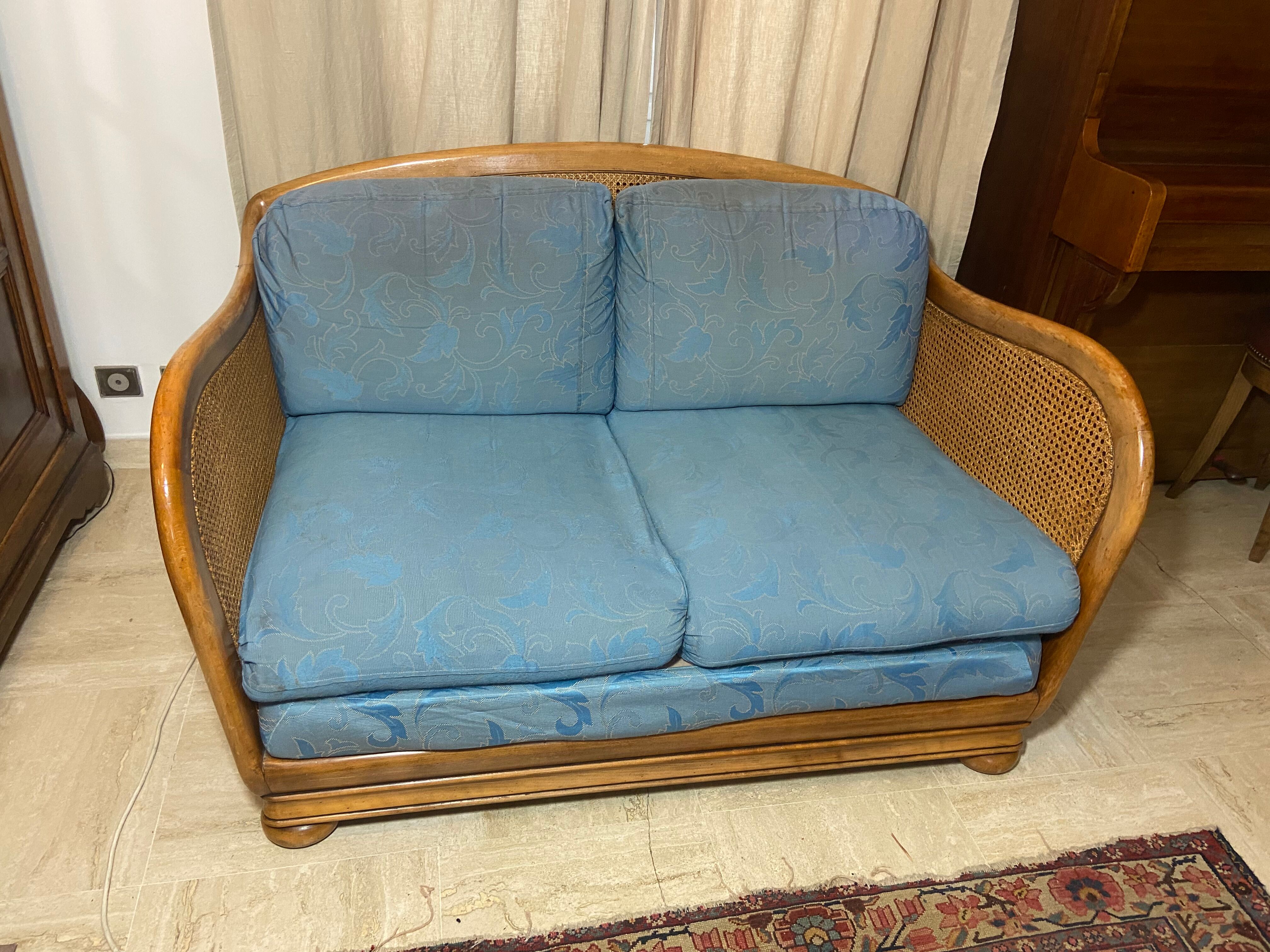 Vintage sofa in cannage and wood 1960