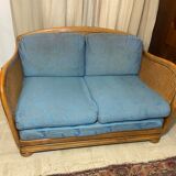 Vintage sofa in cannage and wood 1960