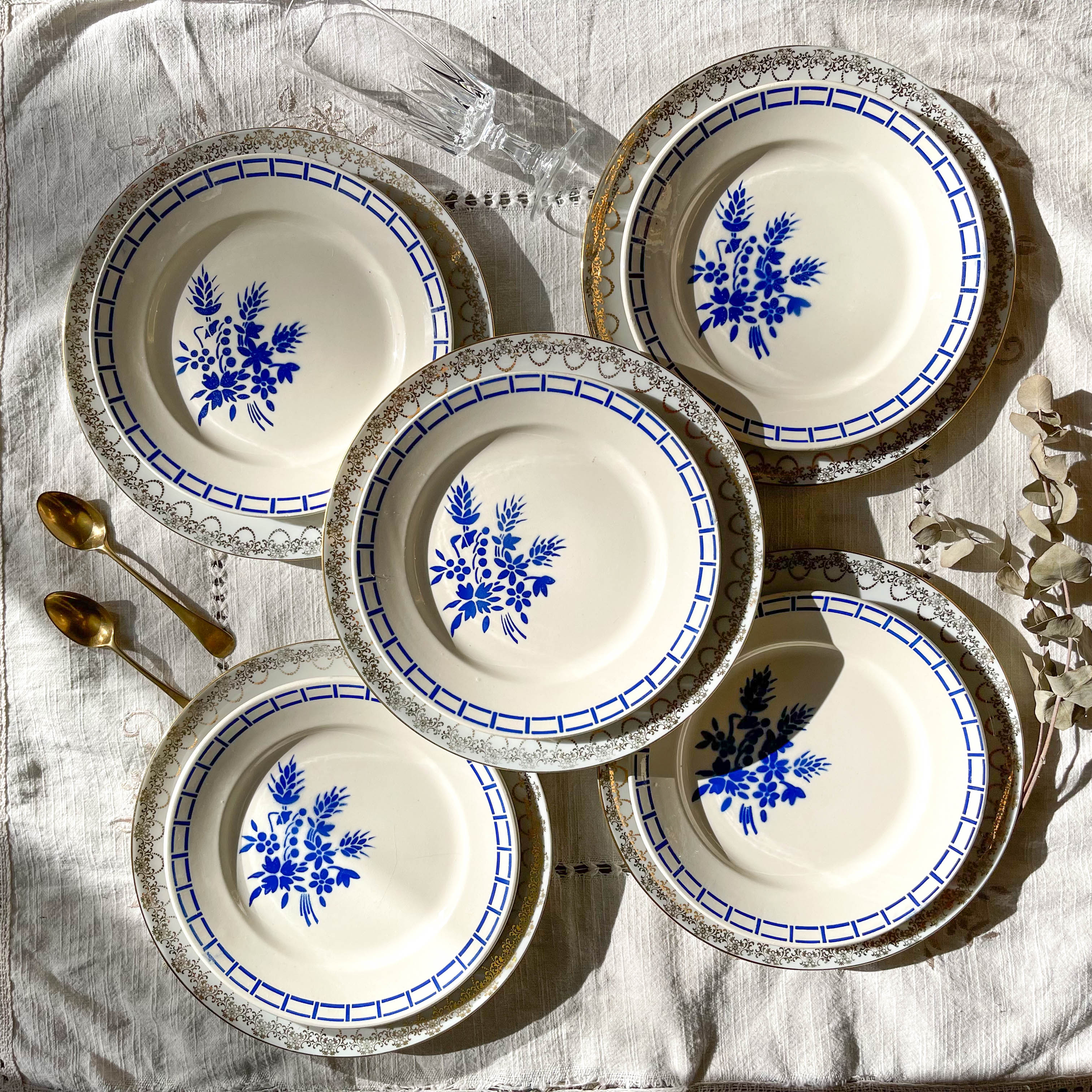 10 Mismatched Porcelain Plates ~ White Gold Porcelain Plates ~ LIMOGES Plates ~ Dishes