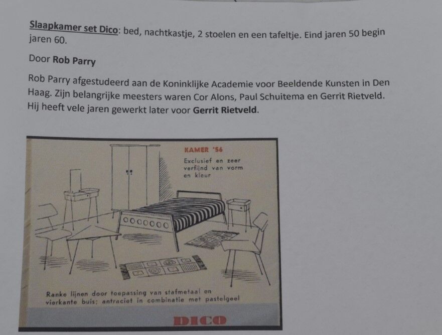 Rob Parry and Emile Truijen Bed, Chair and Nightstand for Dico series "Kamer 56", 1950s