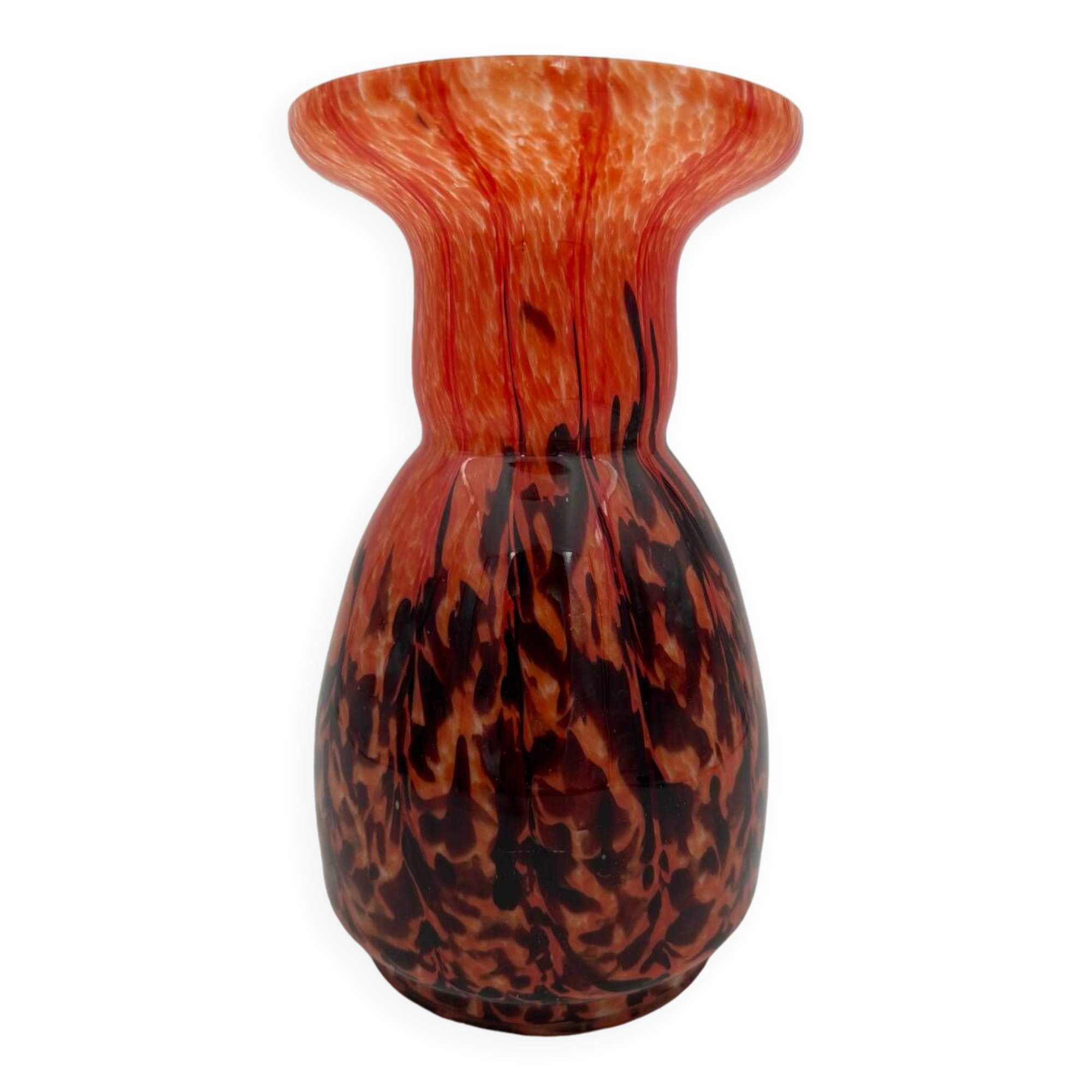 Orange and brown speckled glass vase, Clichy style