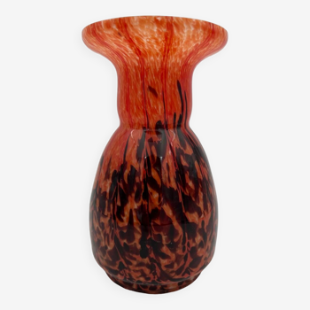 Orange and brown speckled glass vase, Clichy style