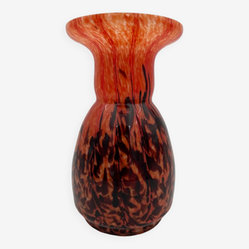 Vase verre moucheté orange et brun, style Clichy