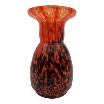 Orange and brown speckled glass vase, Clichy style