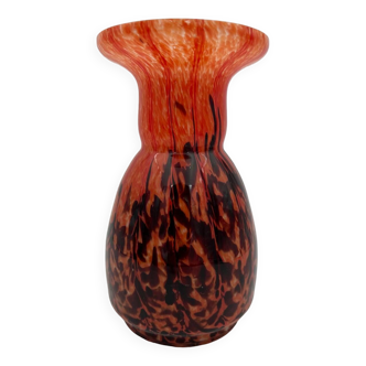 Vase verre moucheté orange et brun, style Clichy