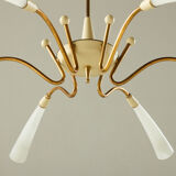 Italian mid century spider chandelier in brass and Murano glass, 1950s