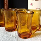 6 vintage Italian espresso cups, 1960s liqueur glasses, amber brown.