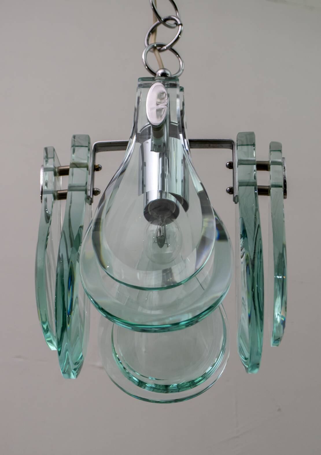 Mid-Century Modern Italian Chrome and Thick Glass Pendant by Veca, 1960s