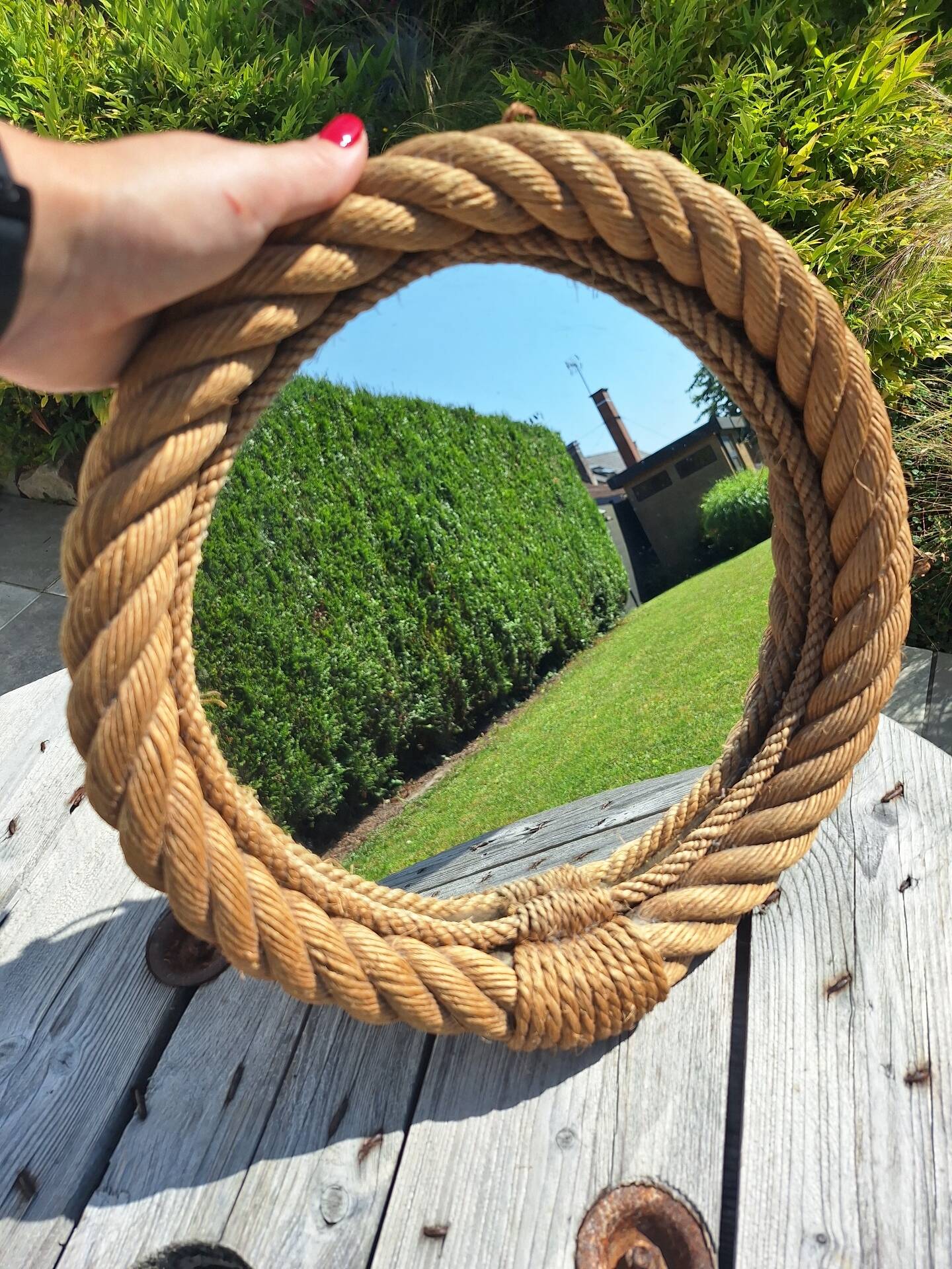 Miroir en chanvre tressé dans le goût de Audoux Minet