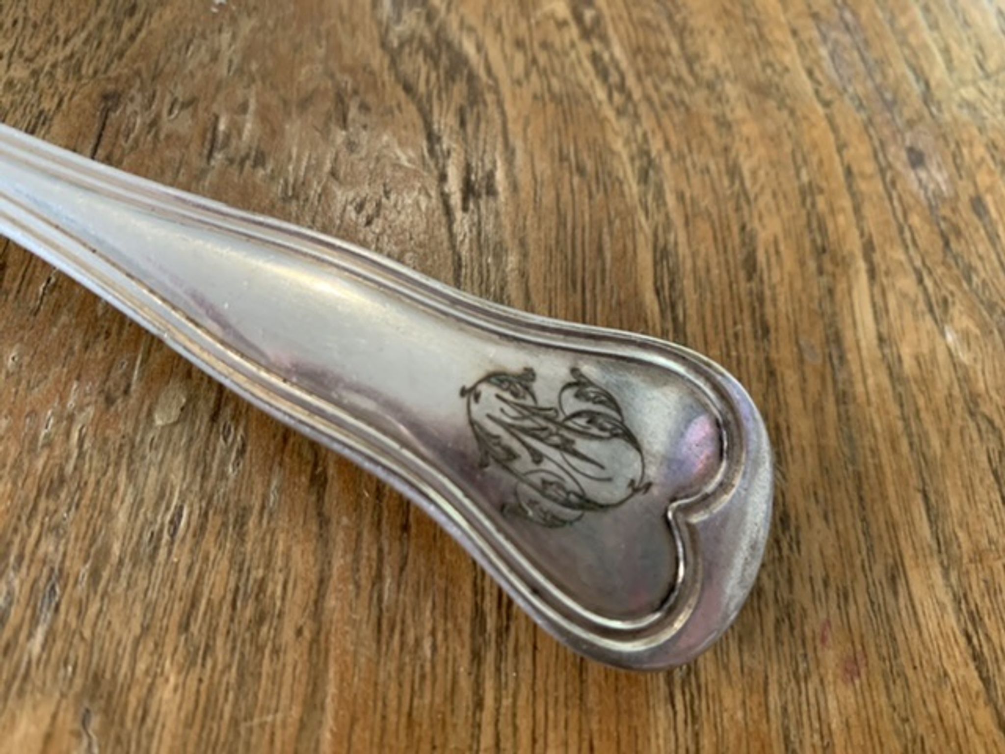 8 tablespoons in silver metal including a monogram christofle art deco