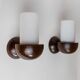 Vintage wall sconces from the 1960s, set of 2, dark wood with white glass shades, Mid-Century Modern lighting, sculptural wall sconces.