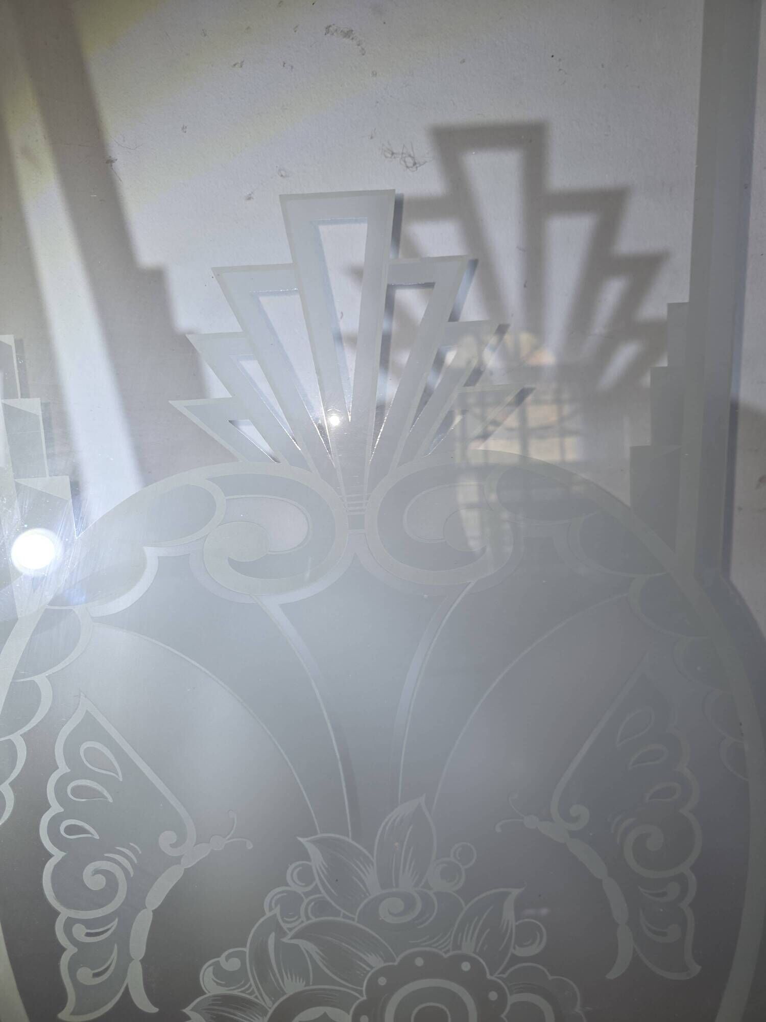 Art Deco engraved glass door panel