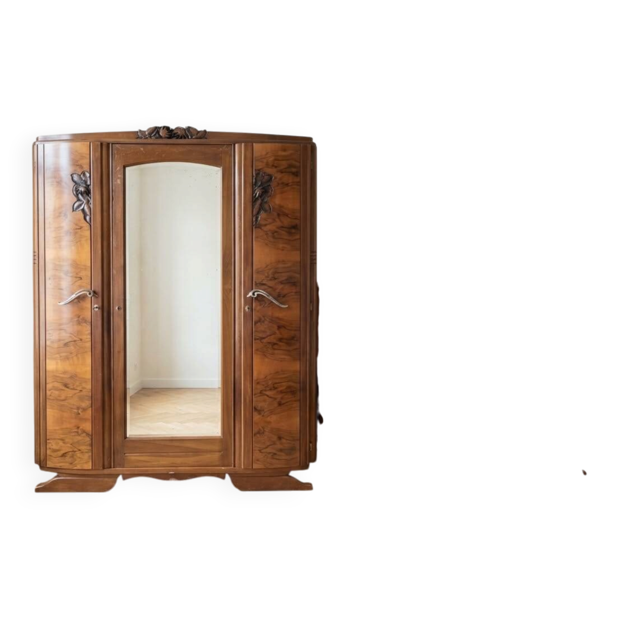 Ensemble chambre noyer : armoire et lit en bois massif
