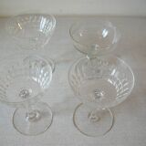 Set of 3 old crystal champagne glasses and 1 glass party table decoration