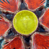 2 red/orange, yellow and green glazed ceramic oyster plates - Vallauris France - vintage