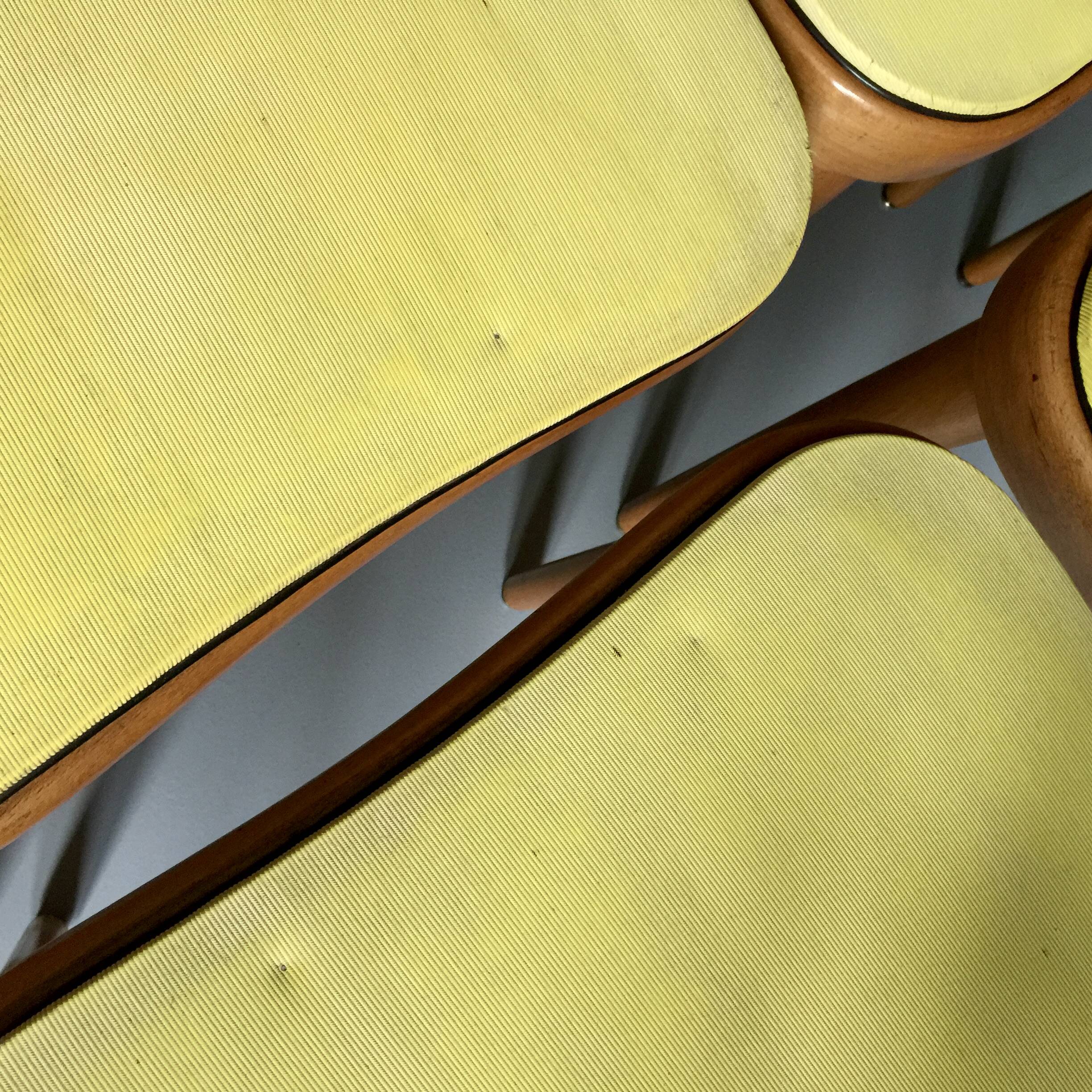 6 yellow and wood Thonet chairs