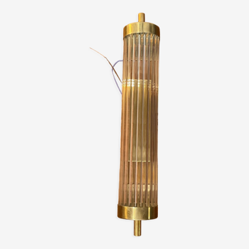 Art Deco brass wall lamp with corrugated glass
