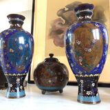 Set 3 vases mapei/emaux cloisonné decorations green dragon / china late eighteenth