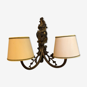 Double bronze wall light with Louis XVI-style lampshades
