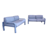 Two-Seater Leather and Steel Lounge Sofas by Gae Aulenti for Knoll International, 1970s, Set of 2