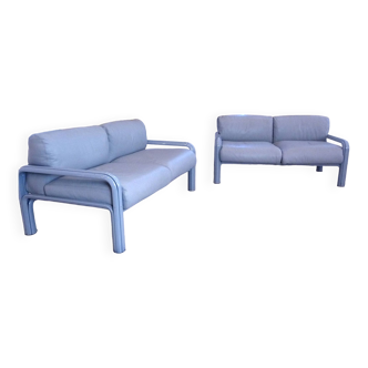 Two-Seater Leather and Steel Lounge Sofas by Gae Aulenti for Knoll International, 1970s, Set of 2