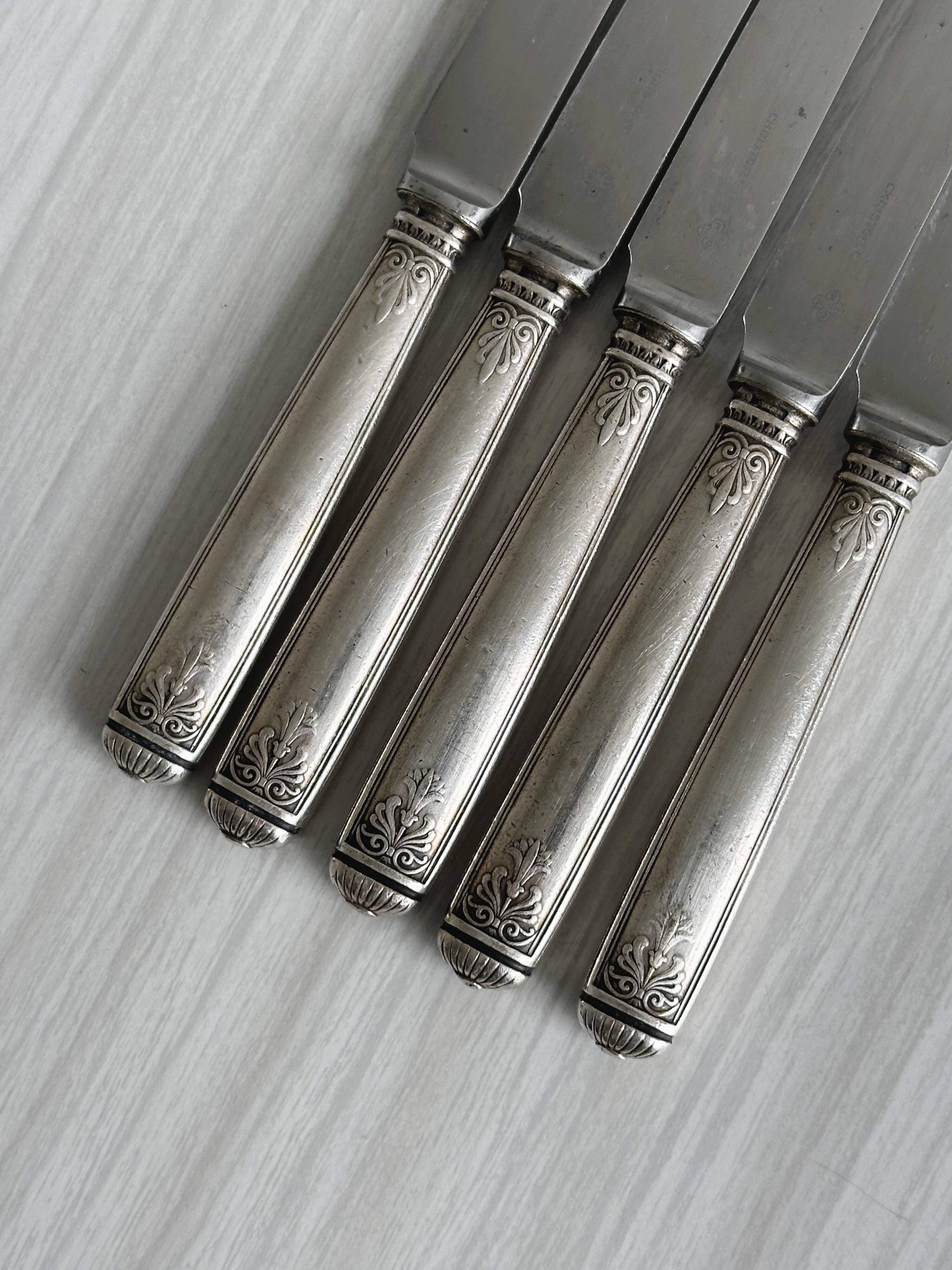 5 antique Christofle silver-plated knives