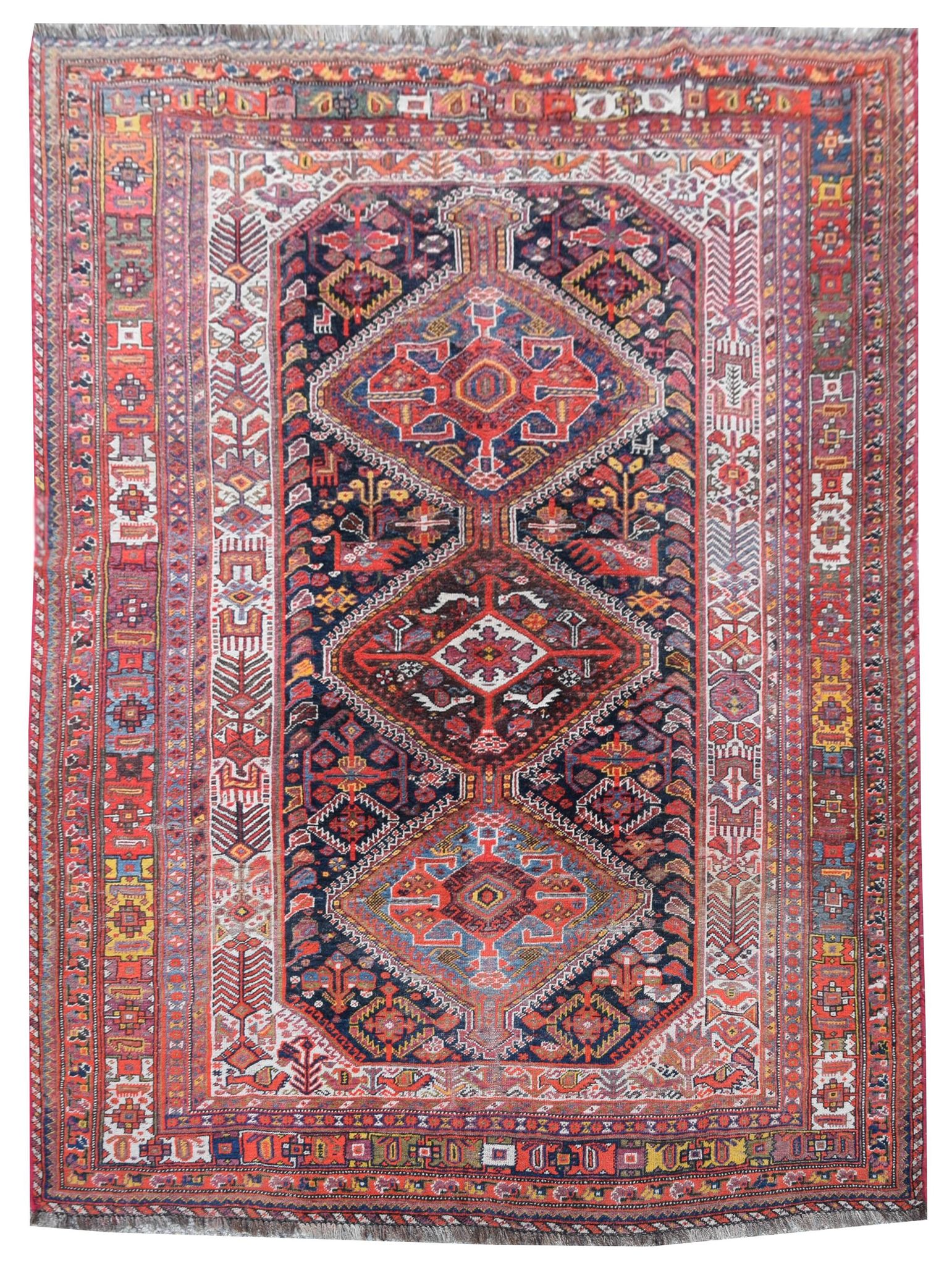 Antique Oriental Rug Iran Shiraz Tribes Khamseh: 3.00 X 1.85 Meters