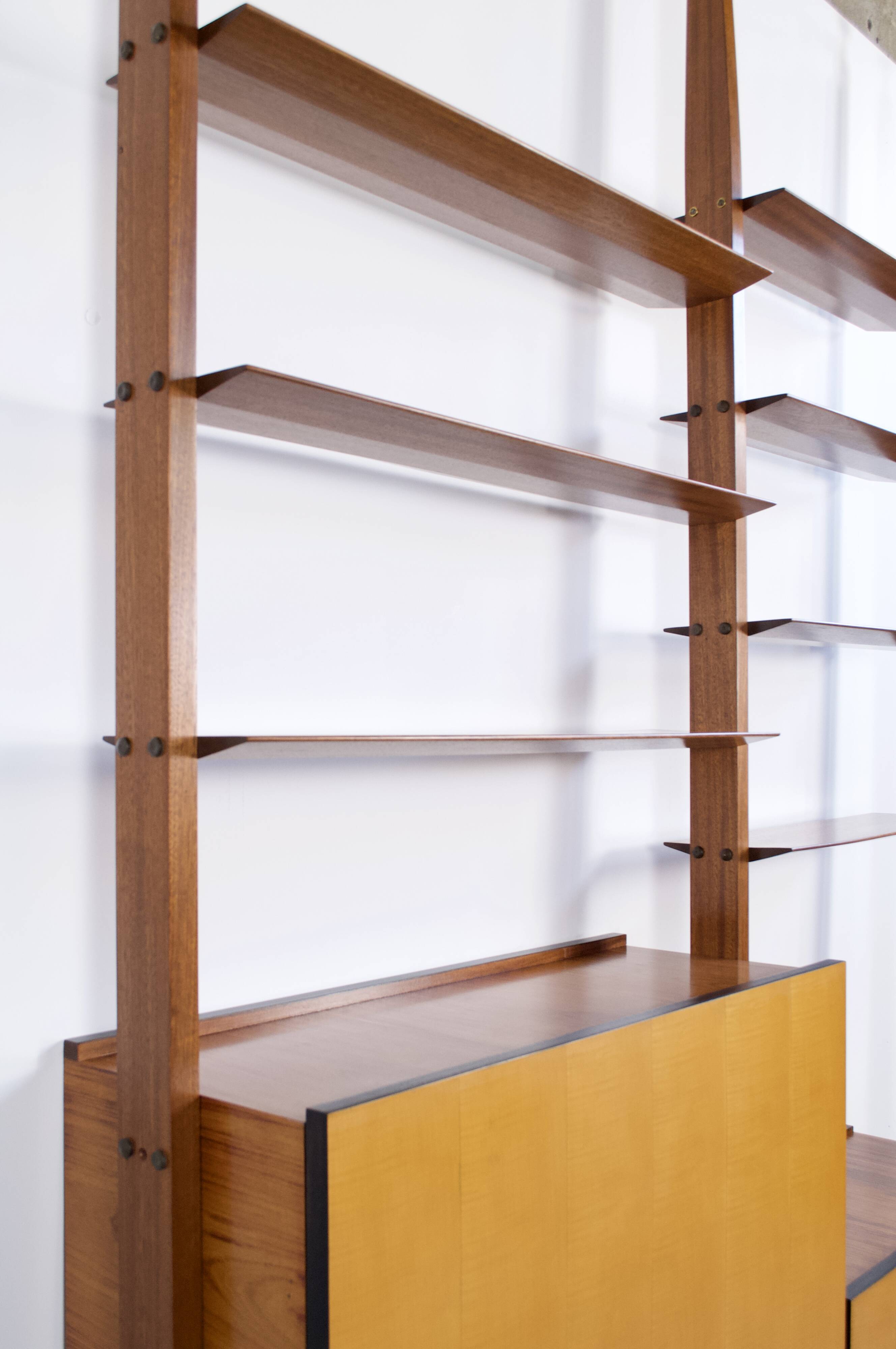 Italian modular shelf floor and ceiling rosewood 1960s