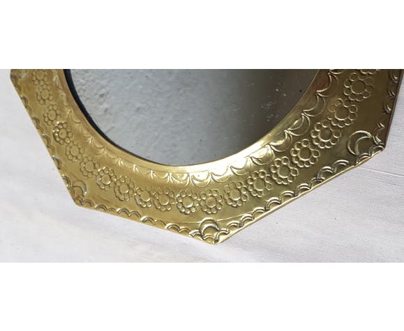 Hexagonal brass mirror 28x28cm
