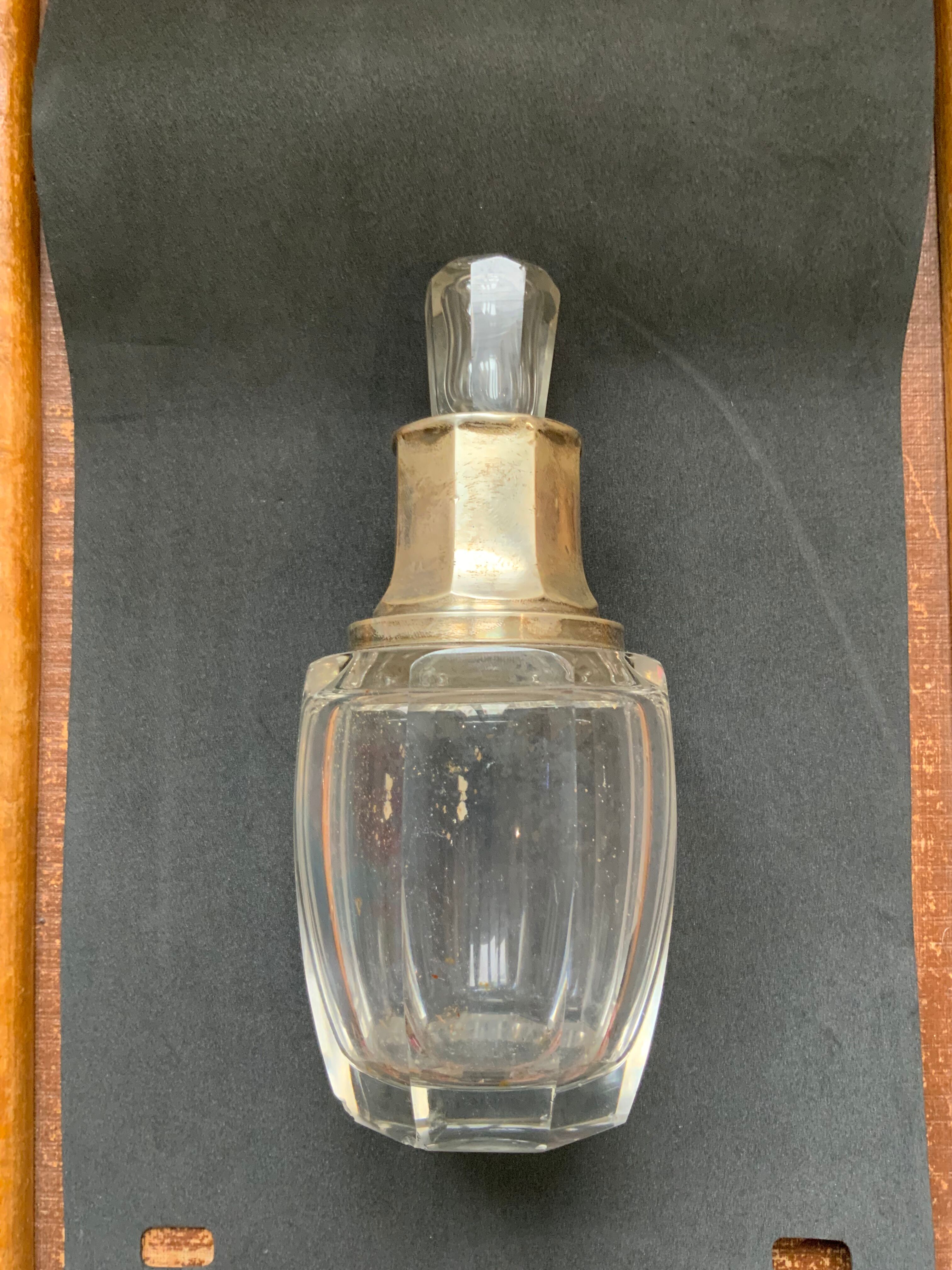 Antique crystal bottle and silver frame diamond punch perfume