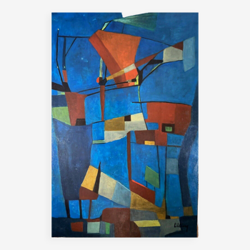 Huile sur toile par Jean Billecocq XXe abstraction géométrique