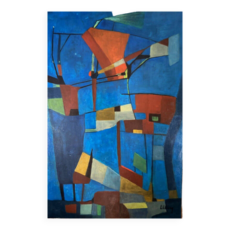 Huile sur toile par Jean Billecocq XXe abstraction géométrique