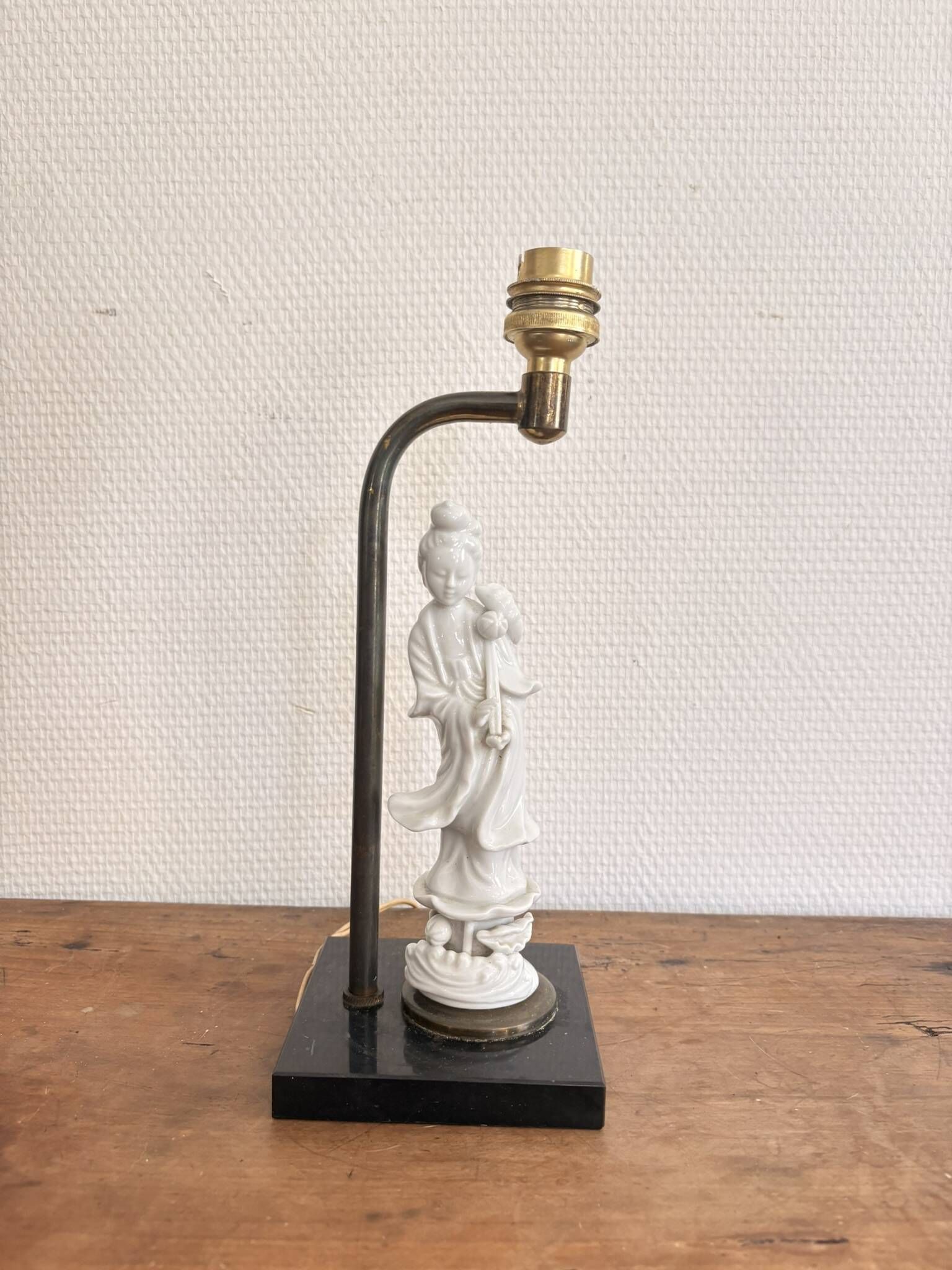 Ancient Guan Yin Lamp Base White Porcelain China Asian Goddess