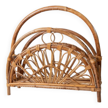 Vintage bamboo magazine rack - Mid-Century design from Italy in the 1970s - Decorative storage for magazines - Elegant retro gift idea