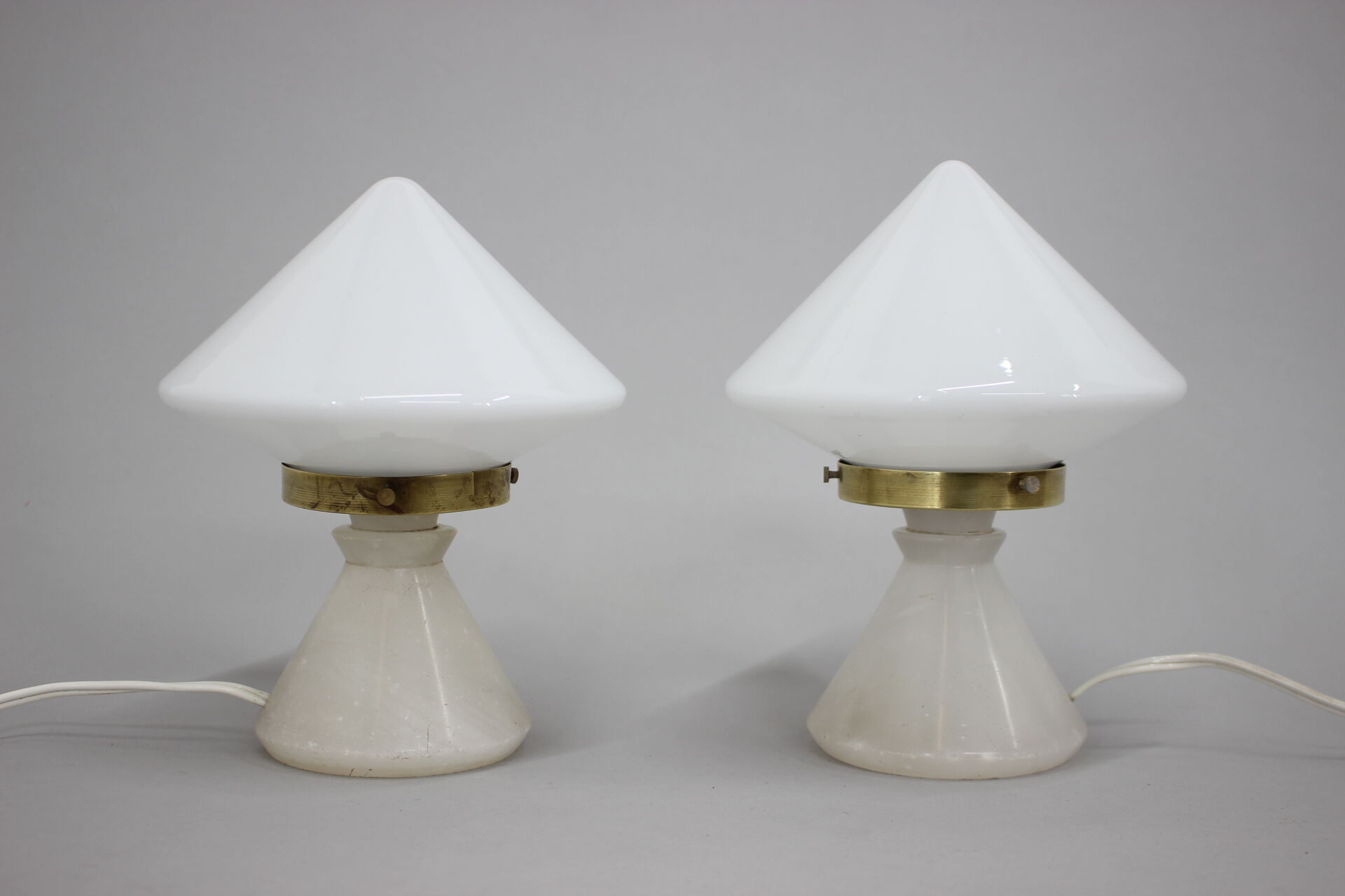 1940s pair of unique art deco table lamps with alabaster base ,czechoslovakia