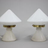 1940s pair of unique art deco table lamps with alabaster base ,czechoslovakia