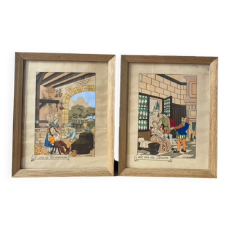 Set of 2 lithographs on Gilbert France wines