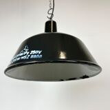 Suspension industrielle en émail noir de chez emax, années 1960