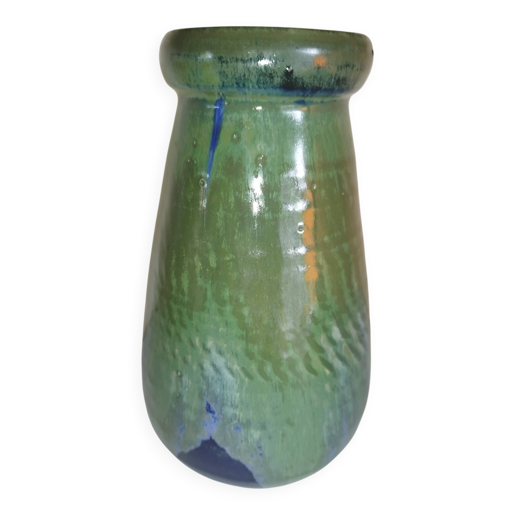 Green and blue stoneware vase from Puisaye by Léon Pointu.