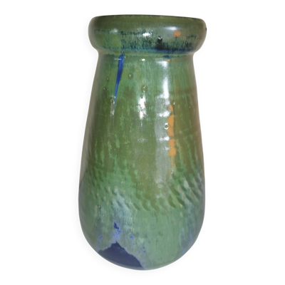 Vase vert et bleu en grès de Puisaye de Léon Pointu