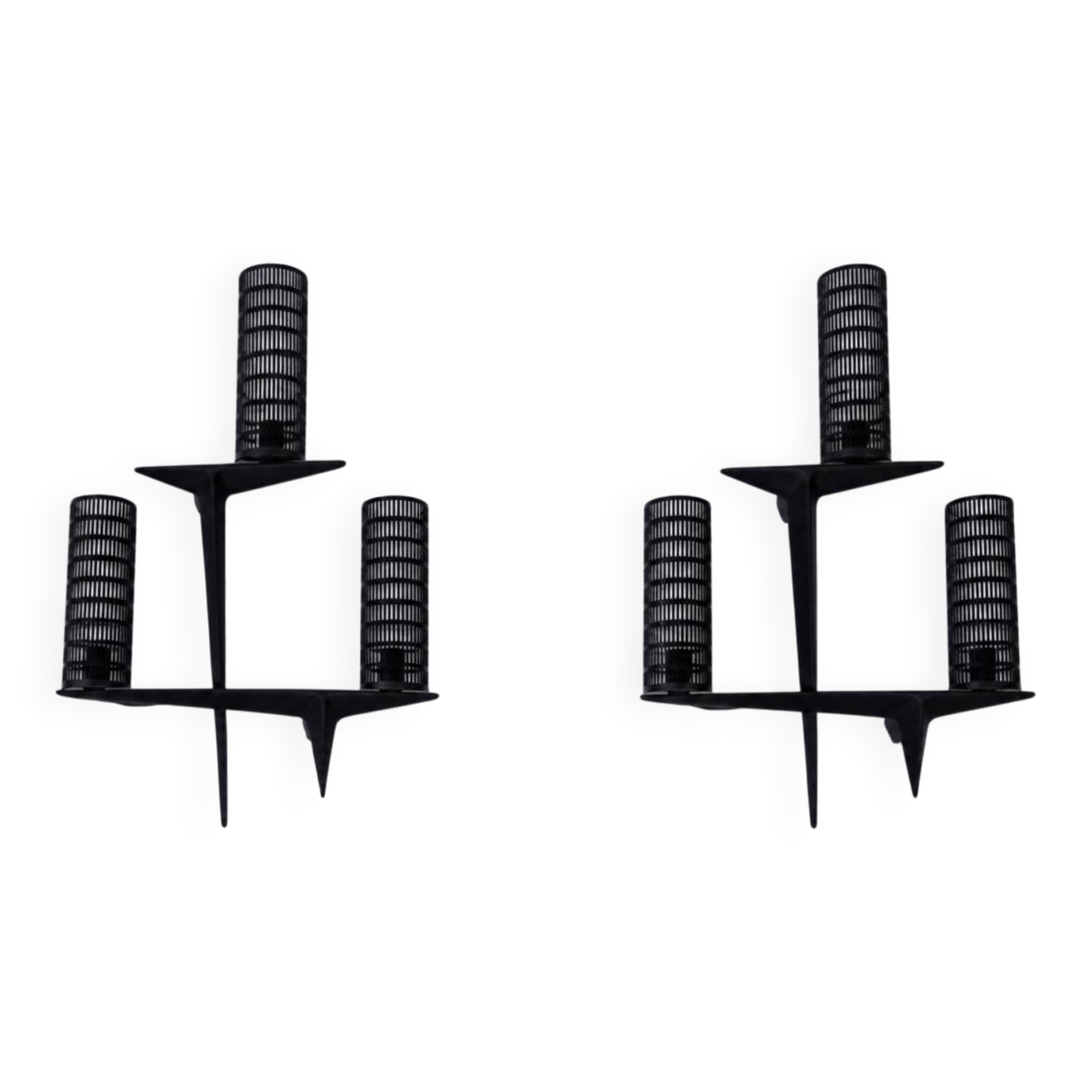 Pair of sculpted lacquered bronze wall lights, Arlus
