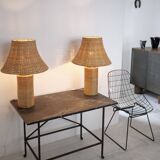 Pair of large Scandinavian rattan lamps from the 80s