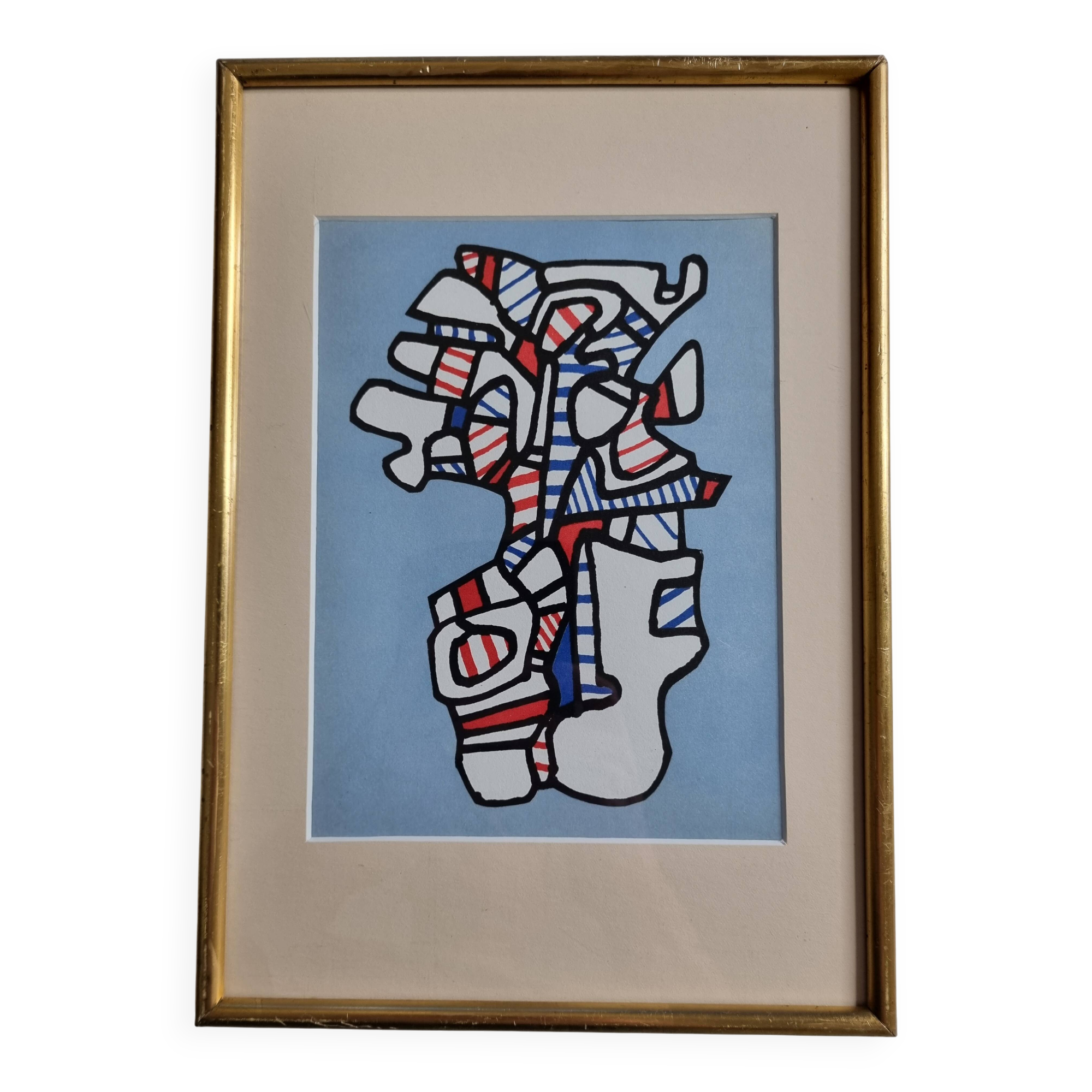 Silkscreen print after Jean Dubuffet, framed, 1970s, 23 x 31 cm